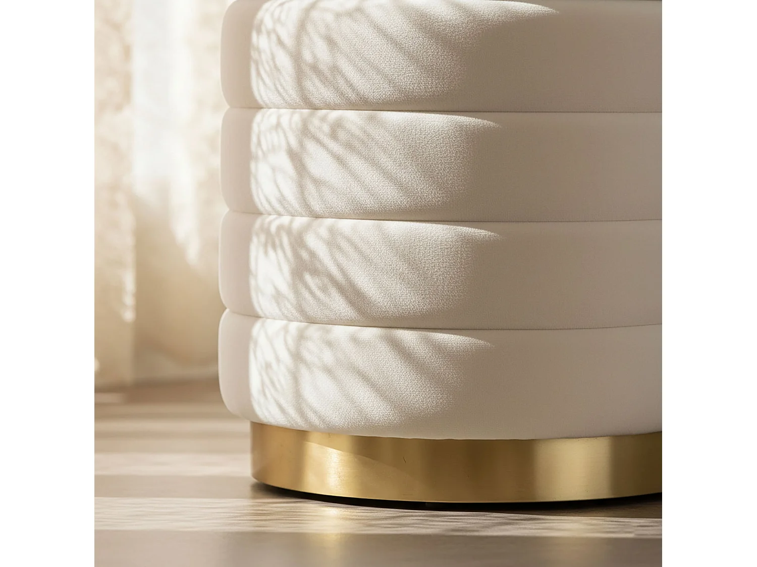 Pouf contenitore cilindrico in velluto 40 cm LUNA Crema