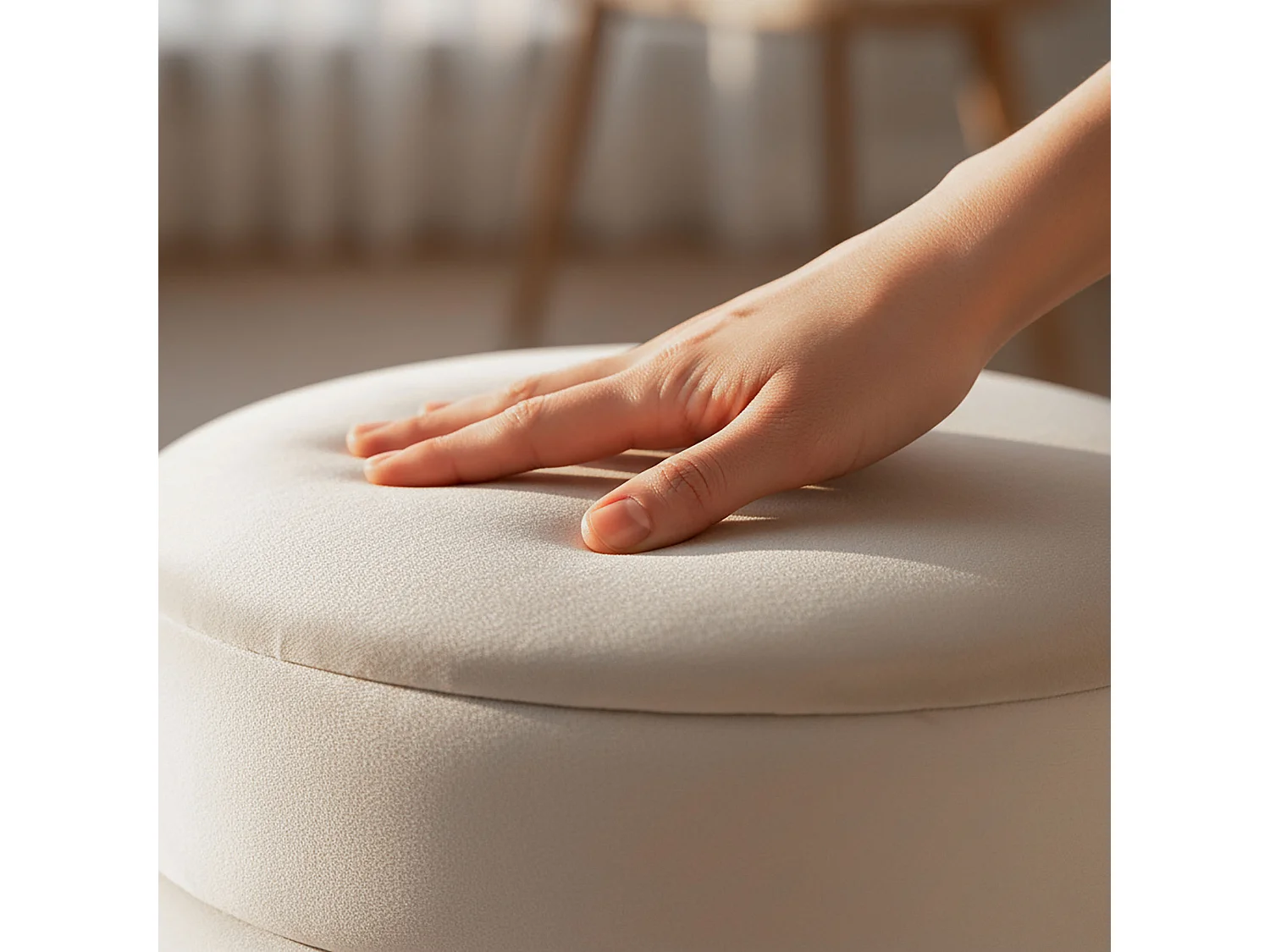Pouf contenitore cilindrico in velluto 40 cm LUNA Crema