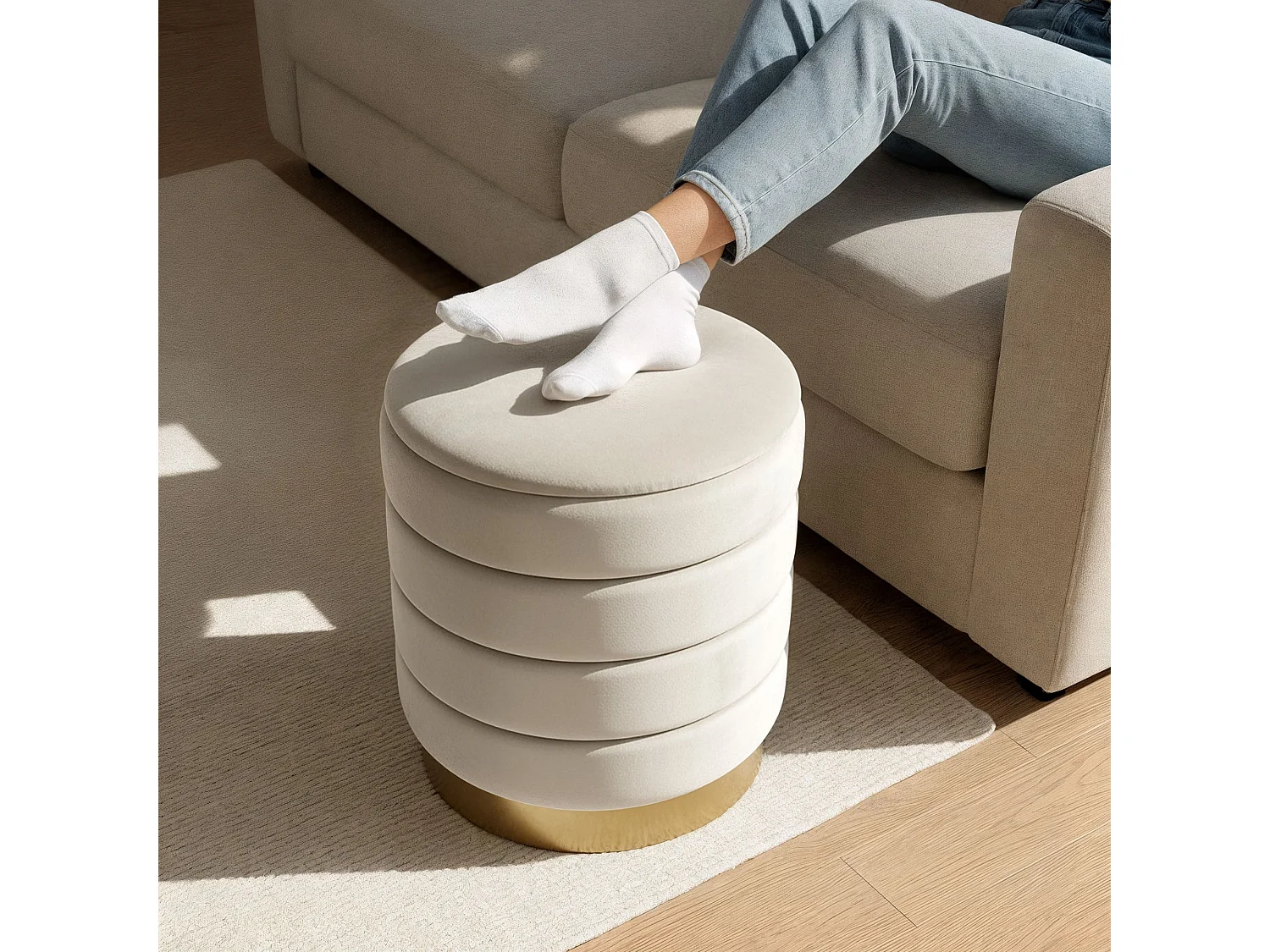 Tabouret rembourré en velours avec rangement 40 cm LUNA Crème