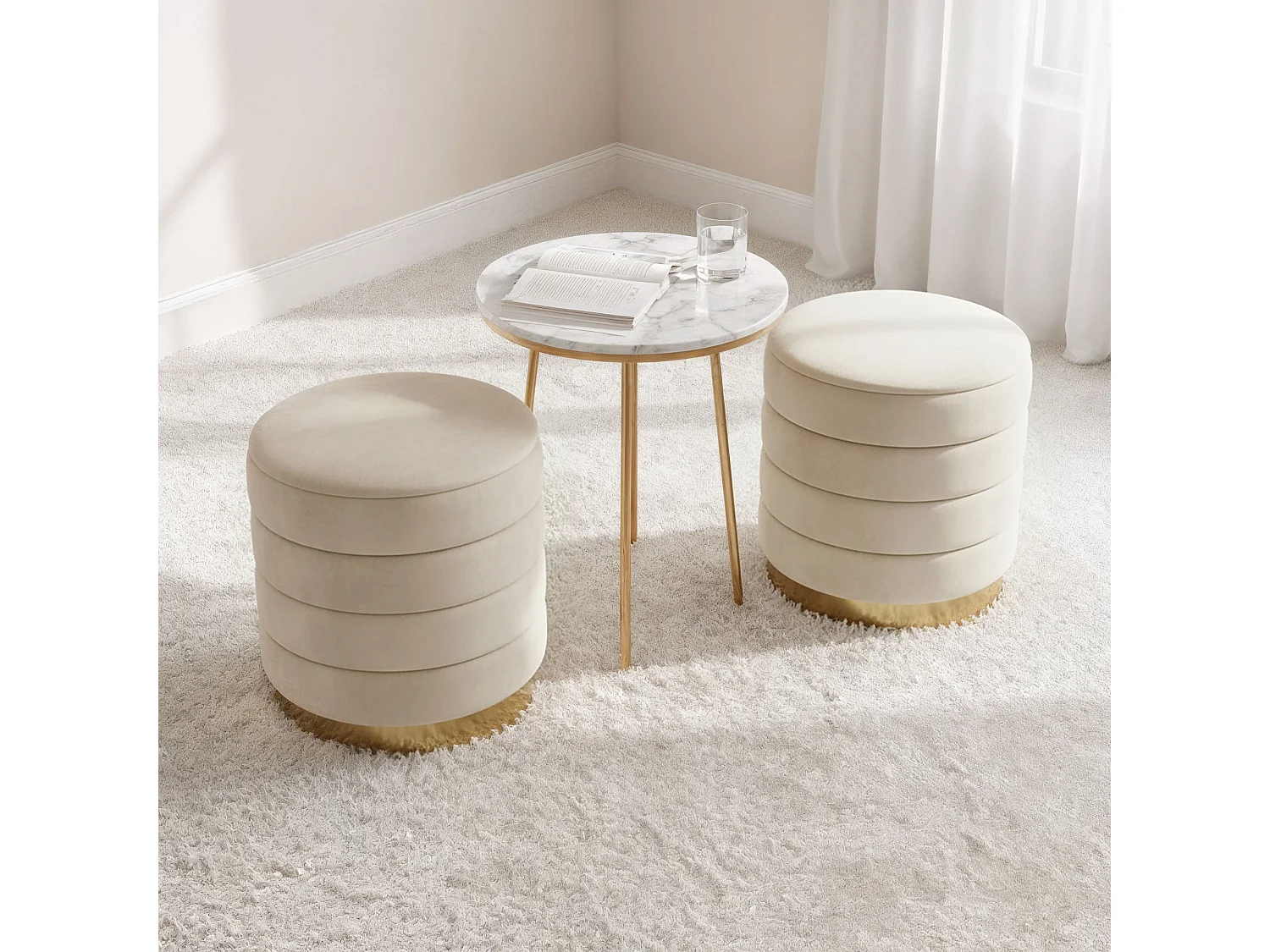 Tabouret rembourré en velours avec rangement 40 cm LUNA Crème