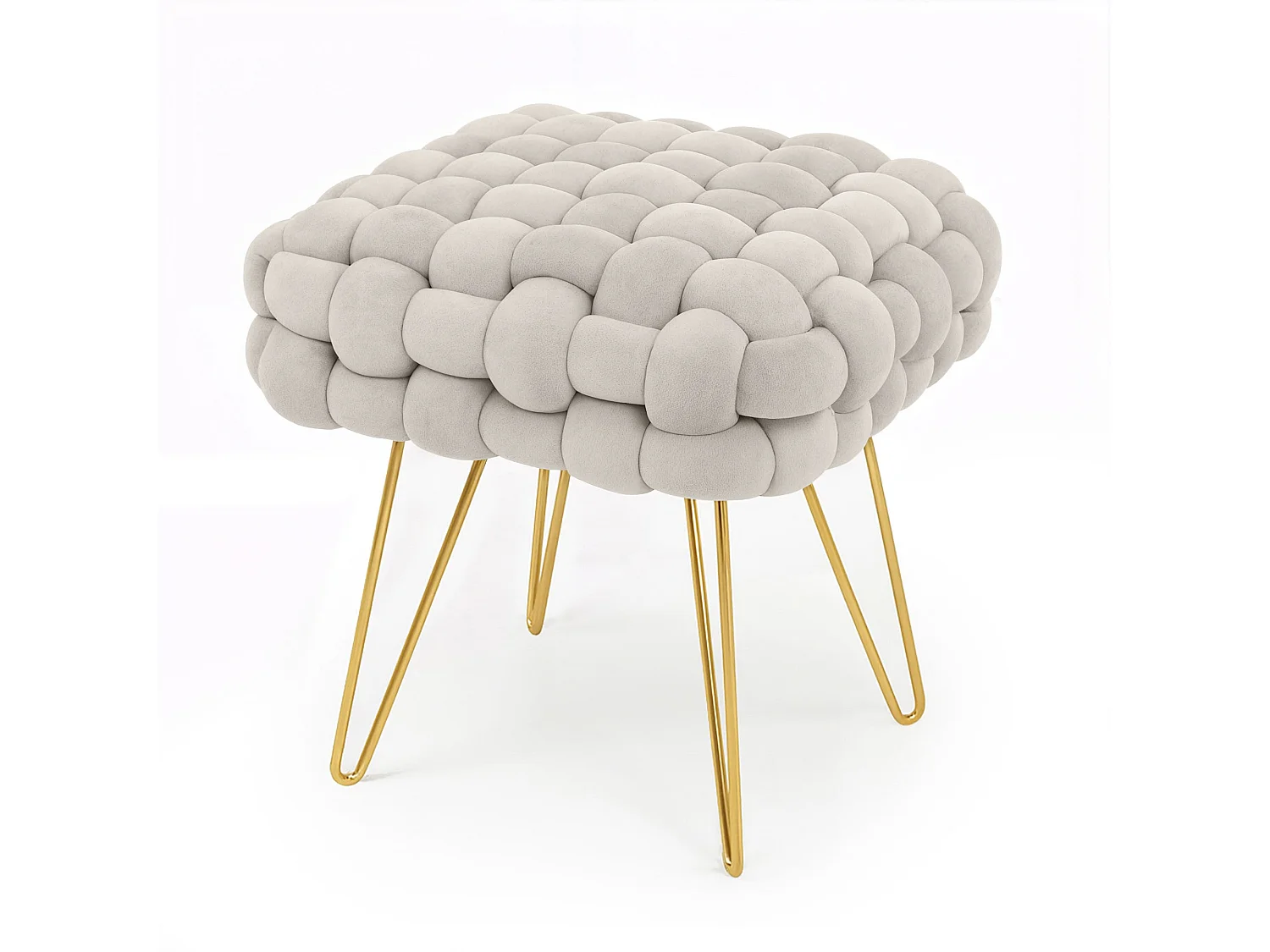Pouf taburete de terciopelo trenzado 38 cm DOTTY Crema