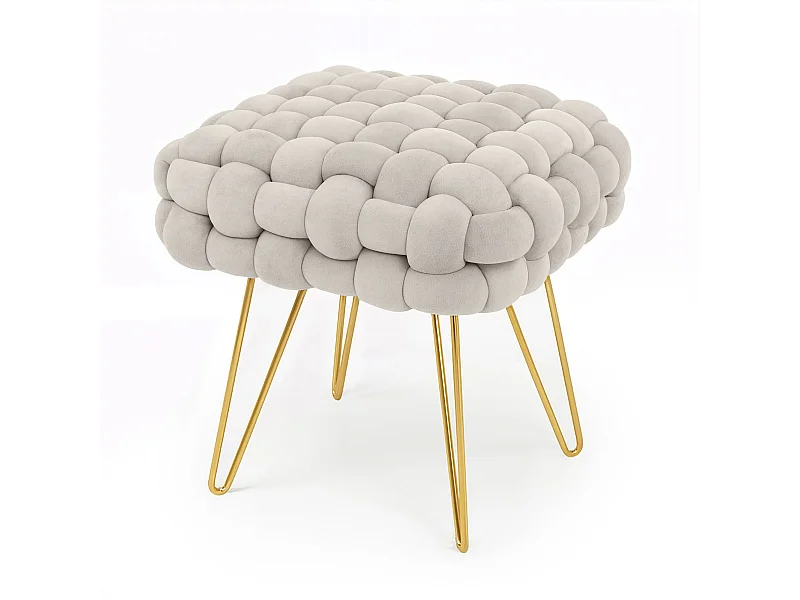 Pouf taburete de terciopelo trenzado 38 cm DOTTY Crema