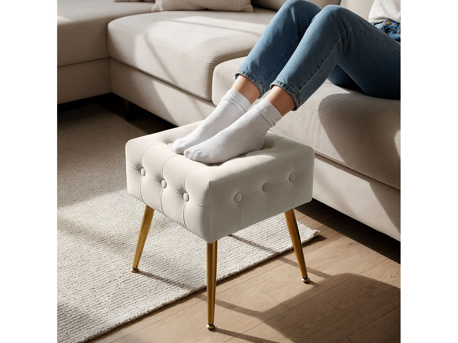 Tabouret rembourré en velours 40 cm QUADRA Beige