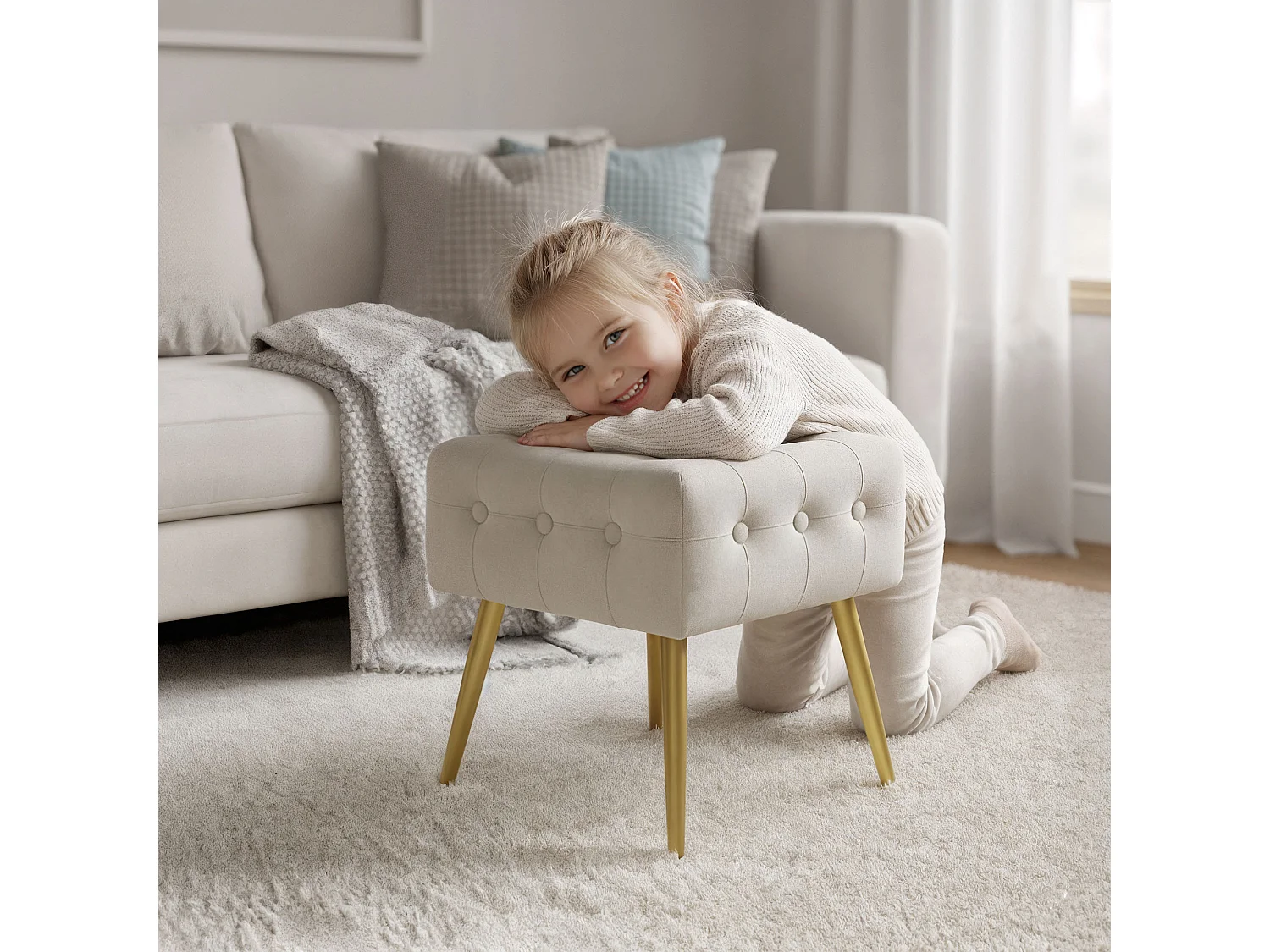 Tabouret rembourré en velours 40 cm QUADRA Beige