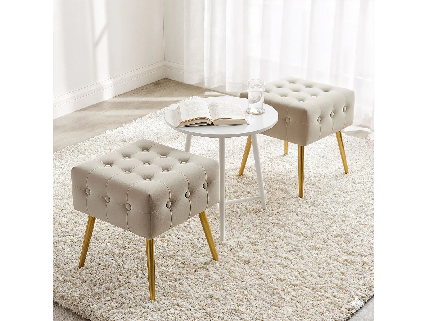 Tabouret rembourré en velours 40 cm QUADRA Beige