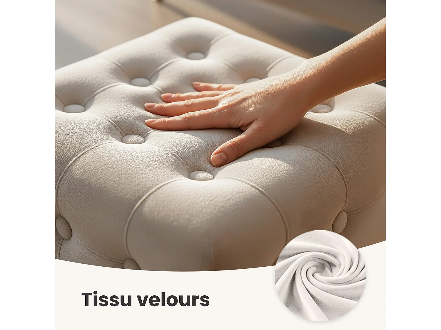 Tabouret rembourré en velours 40 cm QUADRA Beige