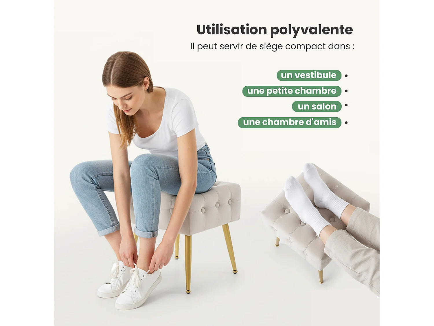 Tabouret rembourré en velours 40 cm QUADRA Beige