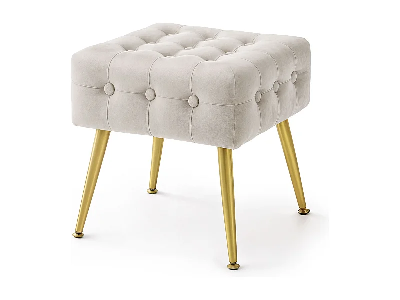 Pouf taburete de terciopelo capitoné 40 cm QUADRA Beige
