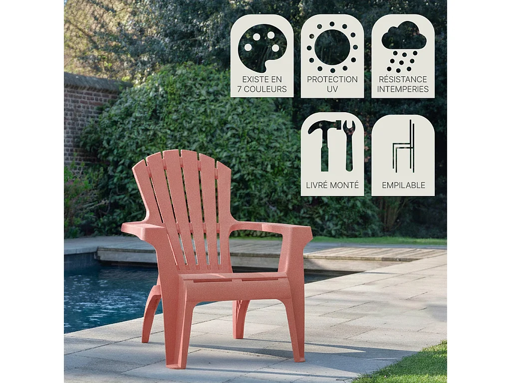 Lot de 4 Fauteuils  Adirondack de jardin en résine empilables Terracota