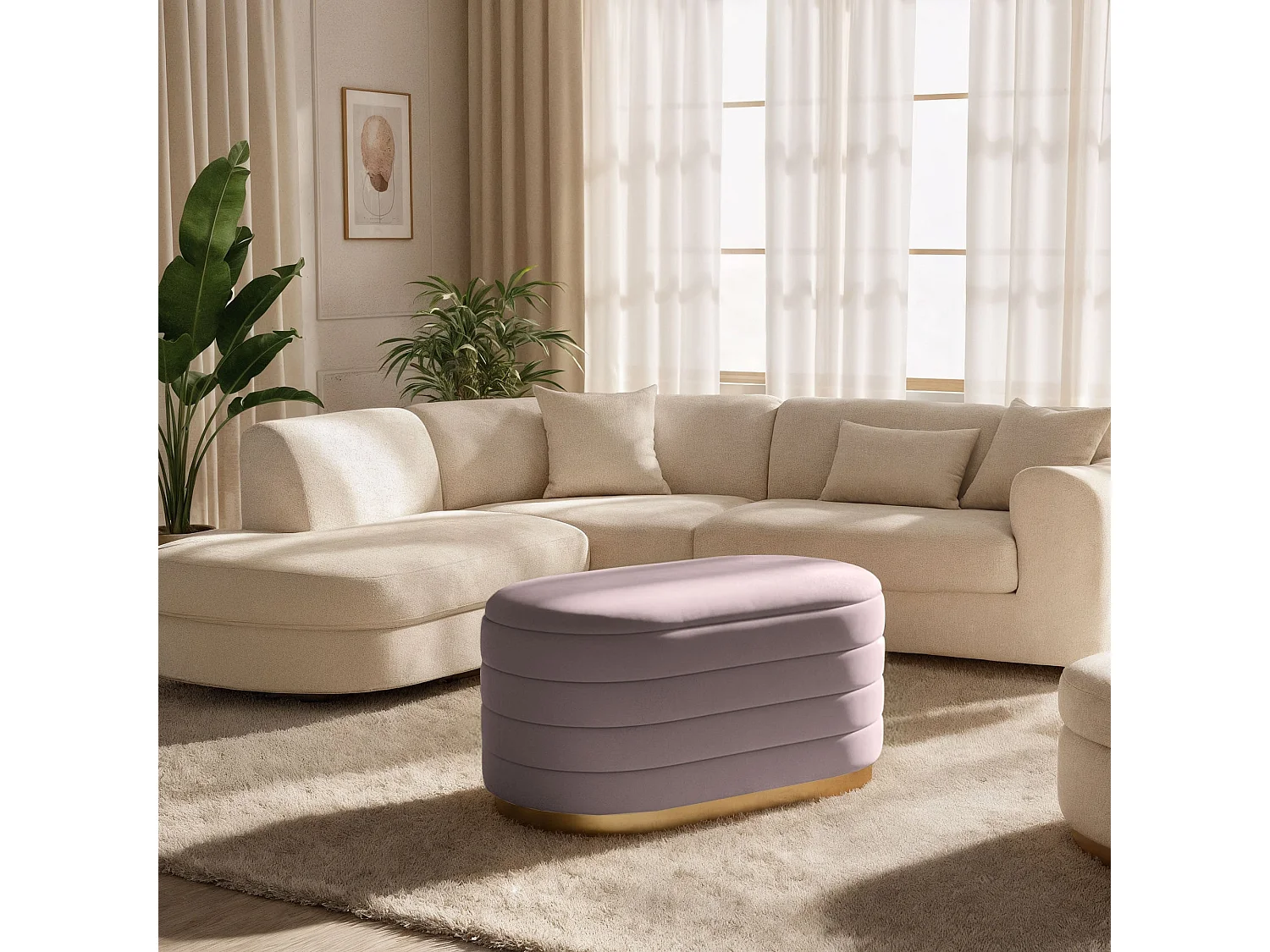 Banc en velours avec rangement 80 cm BELLA Rose Poudré