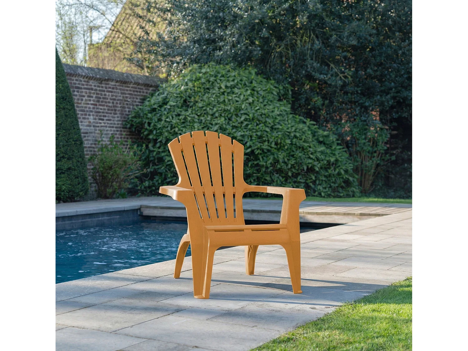 Lot de 4 Fauteuils  Adirondack de jardin en résine empilables Ocre