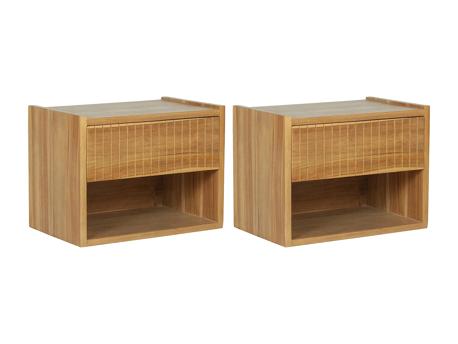 Lot de 2 tables de chevet suspendue 1 tiroir et 1 niche - Bois de teck - Coloris : Naturel - REVUKA
