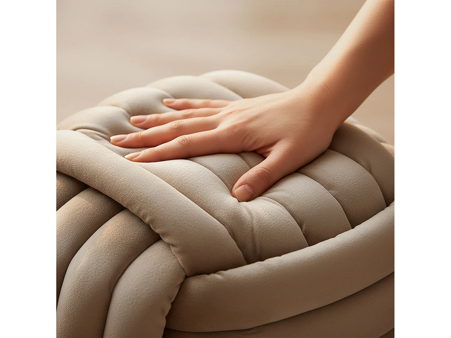 Pouf tressé en velours 53 cm NILO Or beige