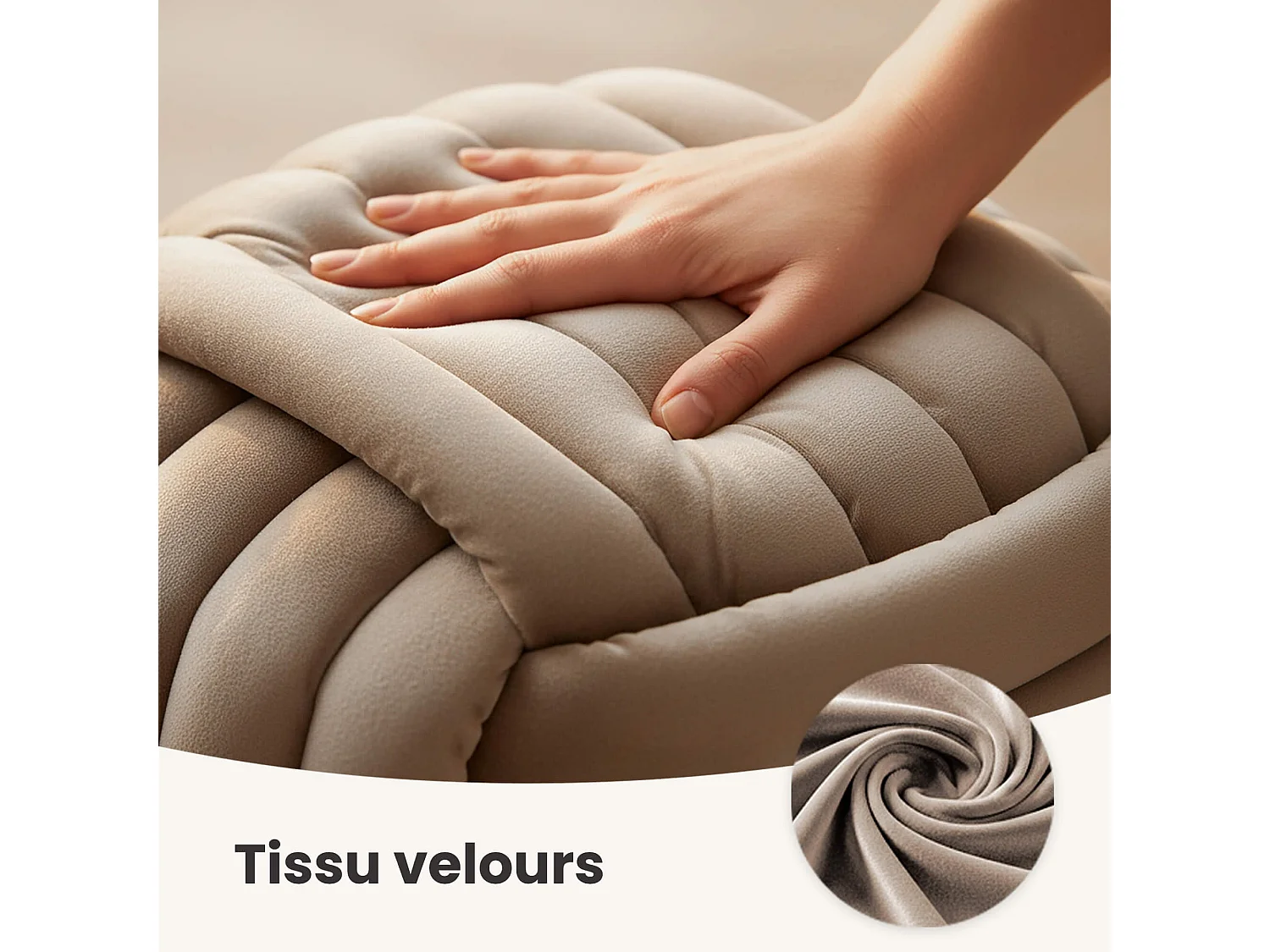 Pouf tressé en velours 53 cm NILO Or beige