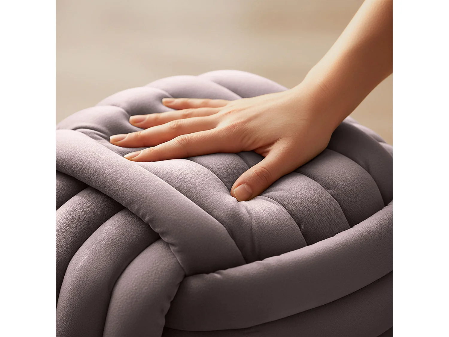 Pouf tressé en velours 53 cm NILO Rose Poudré