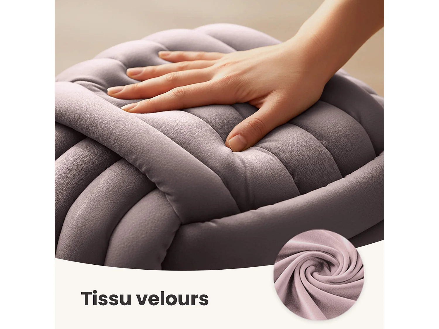 Pouf tressé en velours 53 cm NILO Rose Poudré