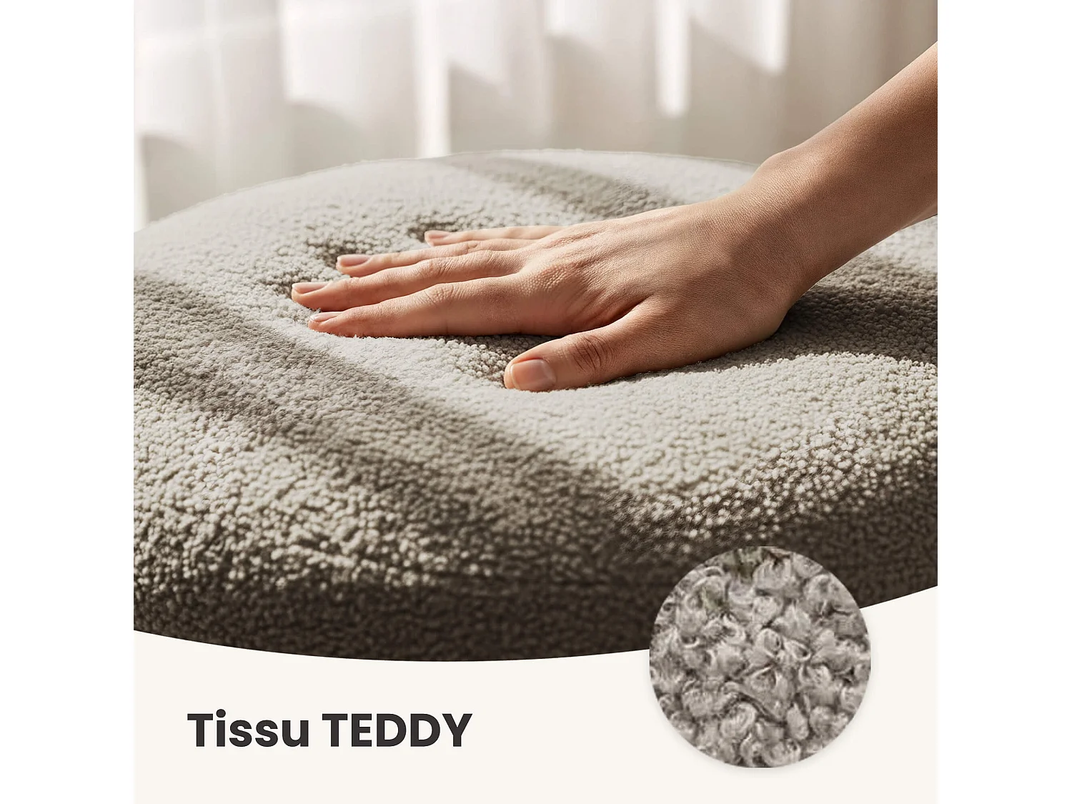 Pouf contenedor cilíndrico en tejido teddy 55 cm MOLLIS Moka