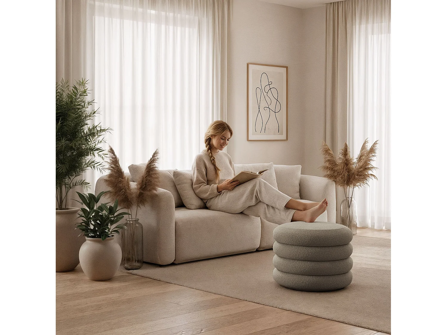 Tabouret en tissu teddy avec rangement 55 cm MOLLIS Mocha