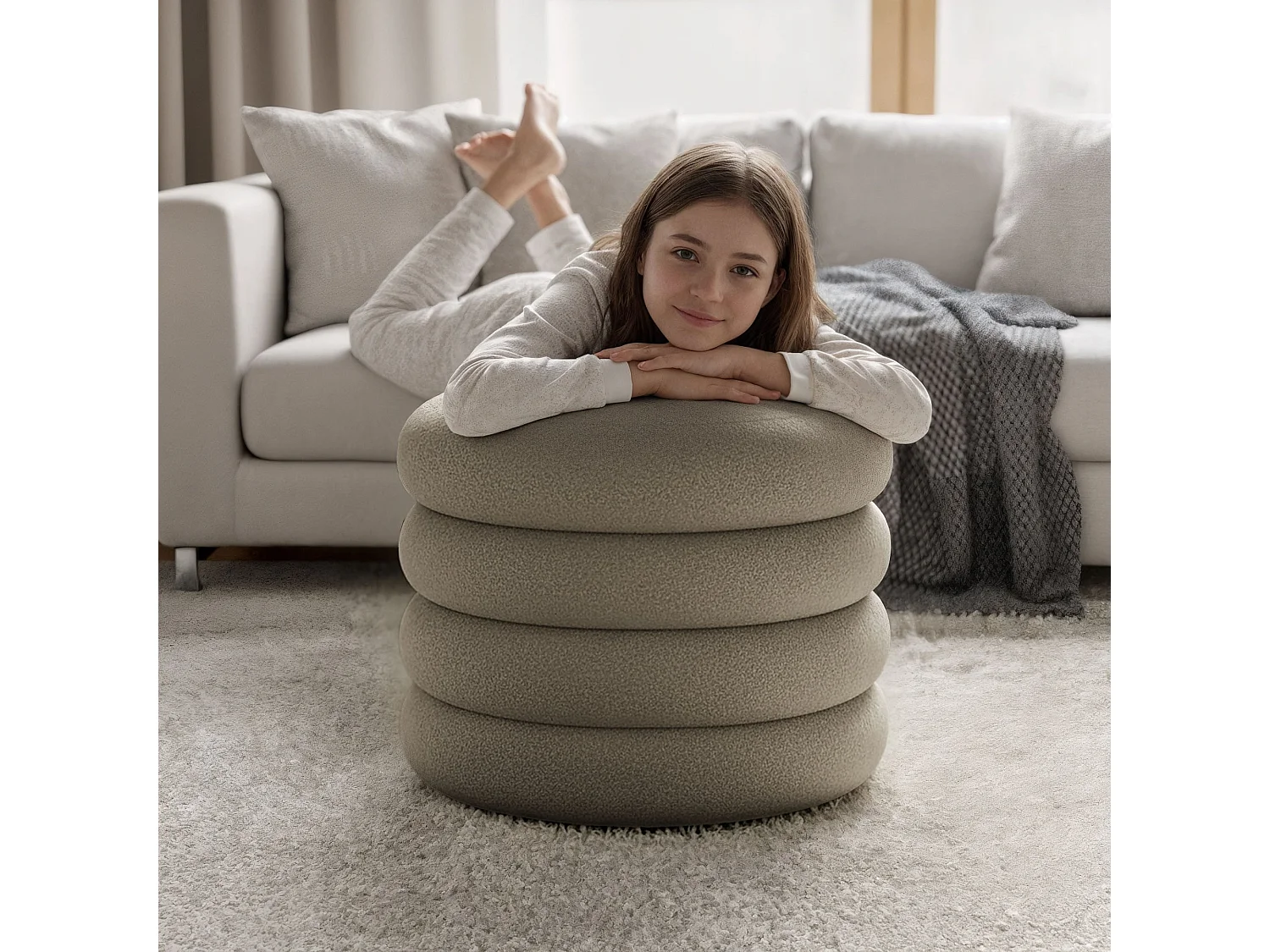 Tabouret en tissu teddy avec rangement 55 cm MOLLIS Mocha