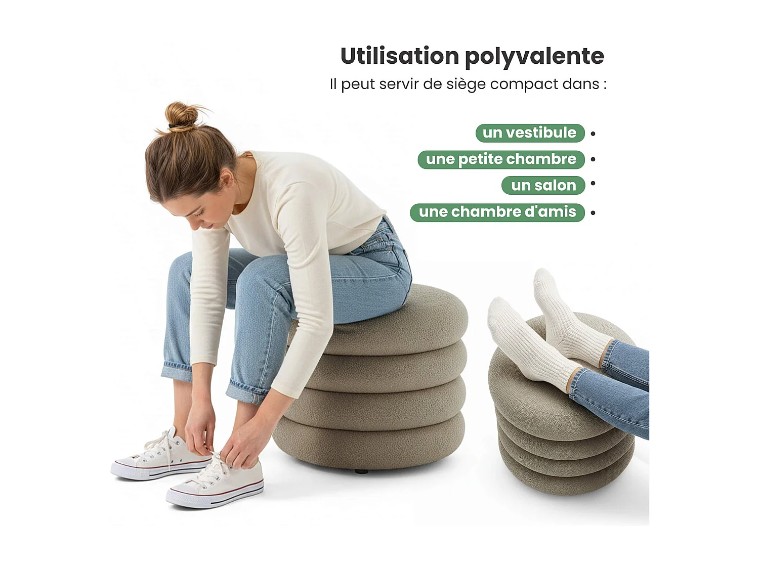 Tabouret en tissu teddy avec rangement 55 cm MOLLIS Mocha