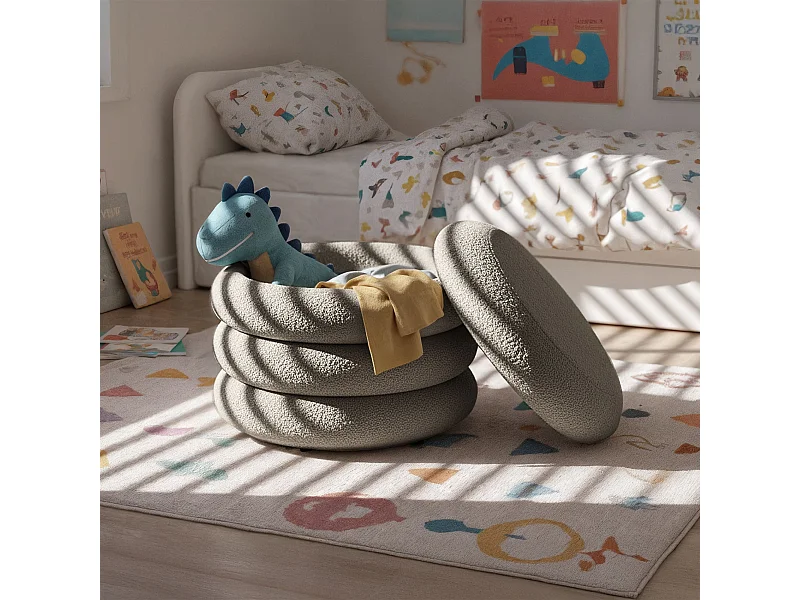 Pouf van Teddy Stof met Opbergruimte MOLLIS 55 cm / Gestoffeerde Poef / Ronde Poef / Woonkamerstoel / Opbergkruk Wonen / Mokka