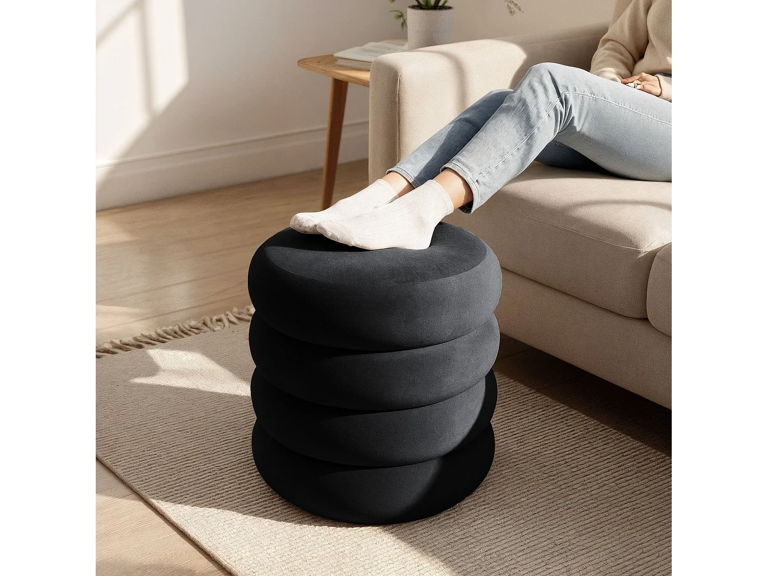 Tabouret en velours avec rangement 42 cm SNUGGO Noir