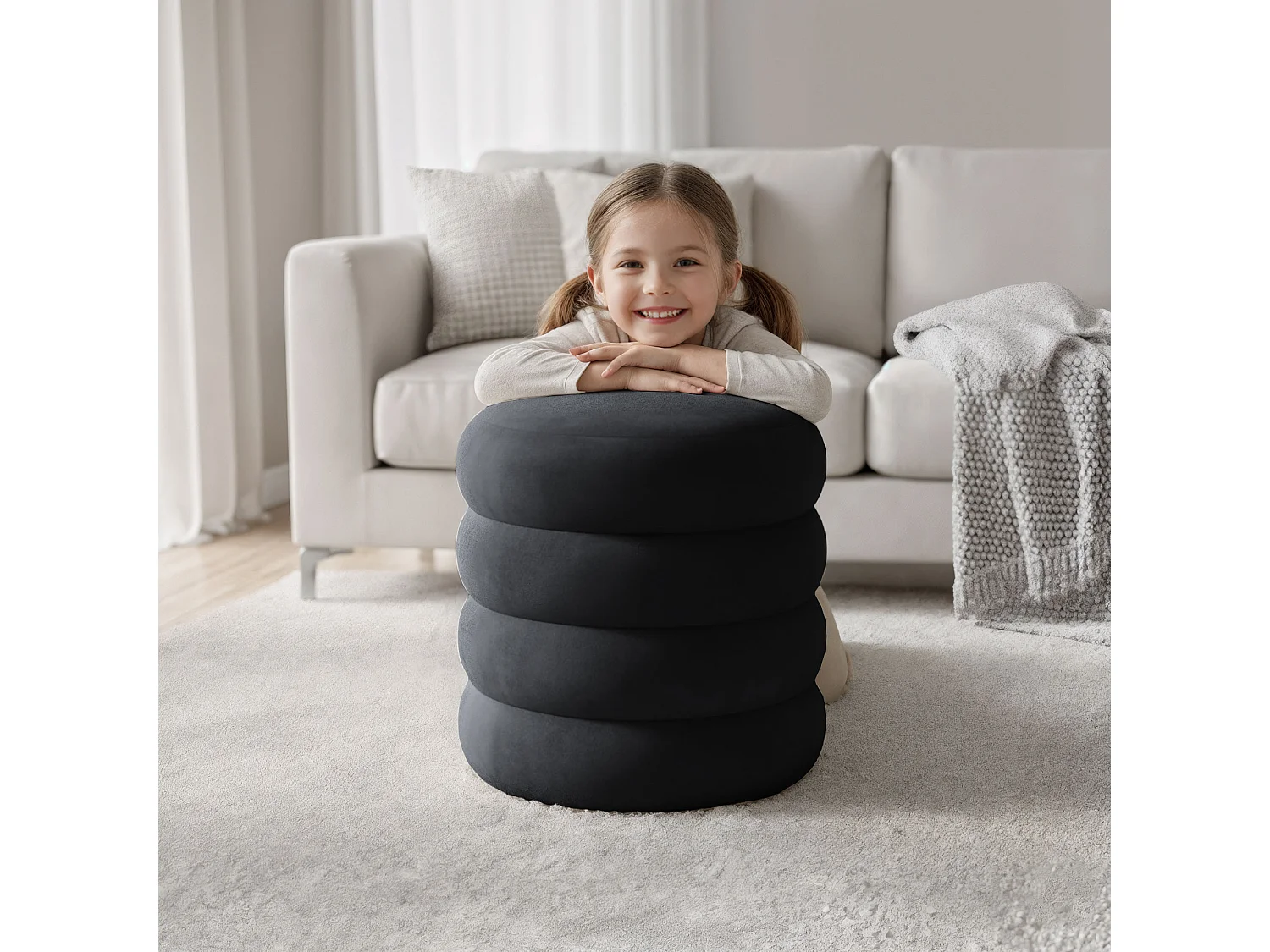 Tabouret en velours avec rangement 42 cm SNUGGO Noir