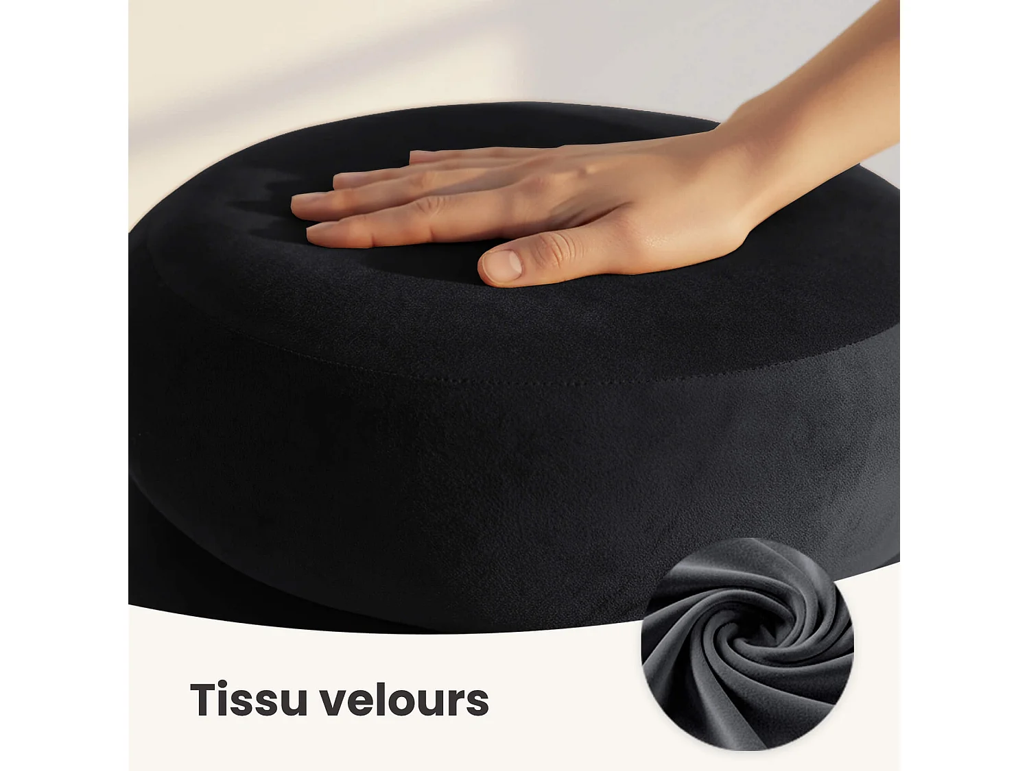 Tabouret en velours avec rangement 42 cm SNUGGO Noir