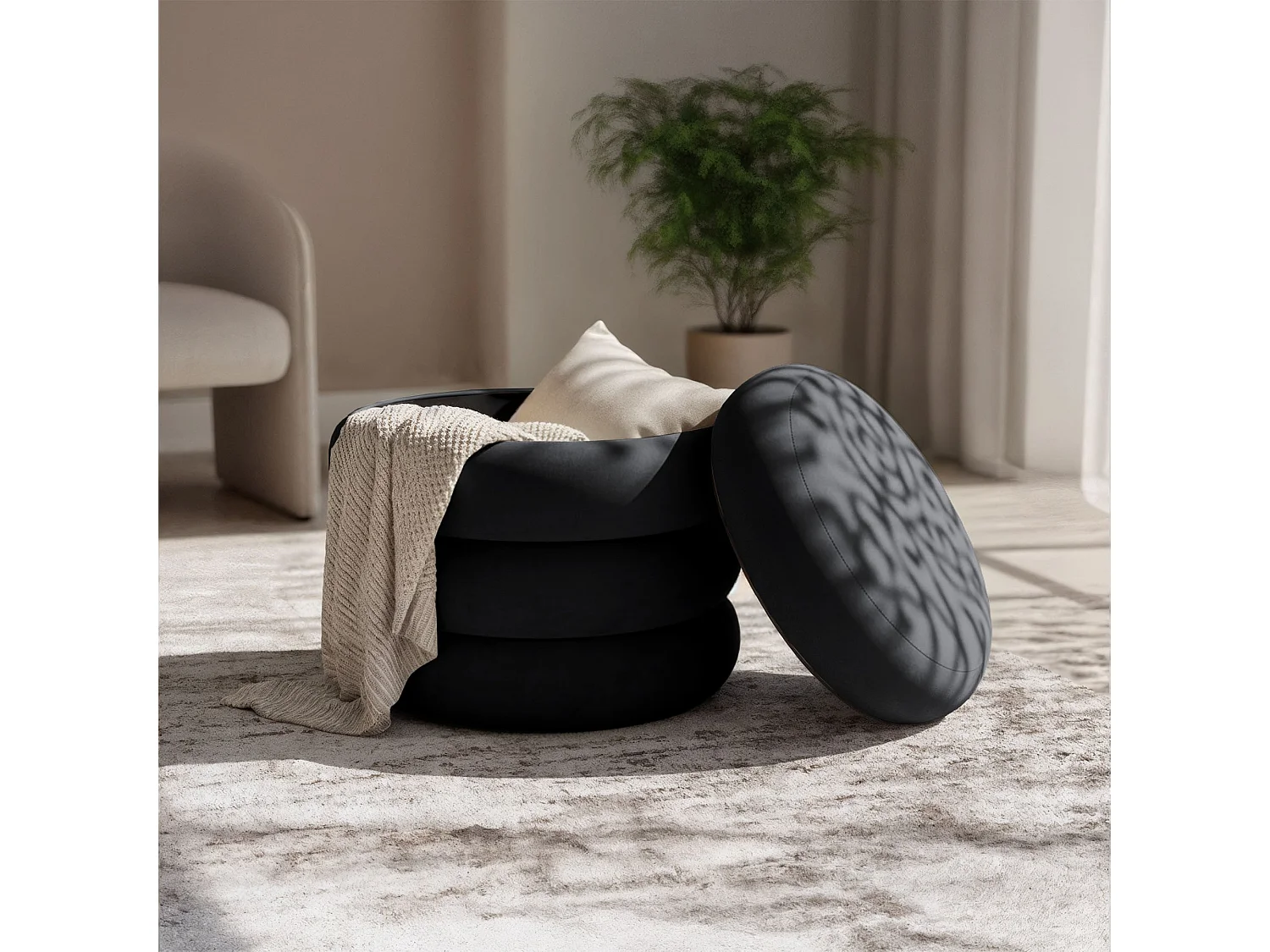 Tabouret en velours avec rangement 42 cm SNUGGO Noir