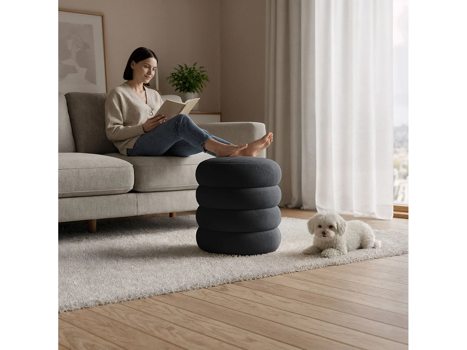 Tabouret en velours avec rangement 42 cm SNUGGO Noir