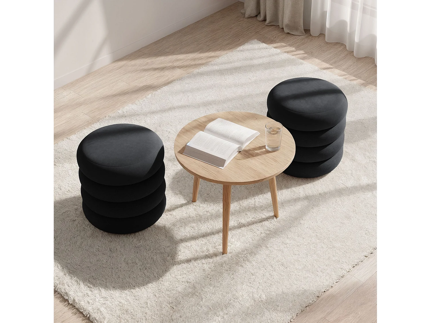 Tabouret en velours avec rangement 42 cm SNUGGO Noir