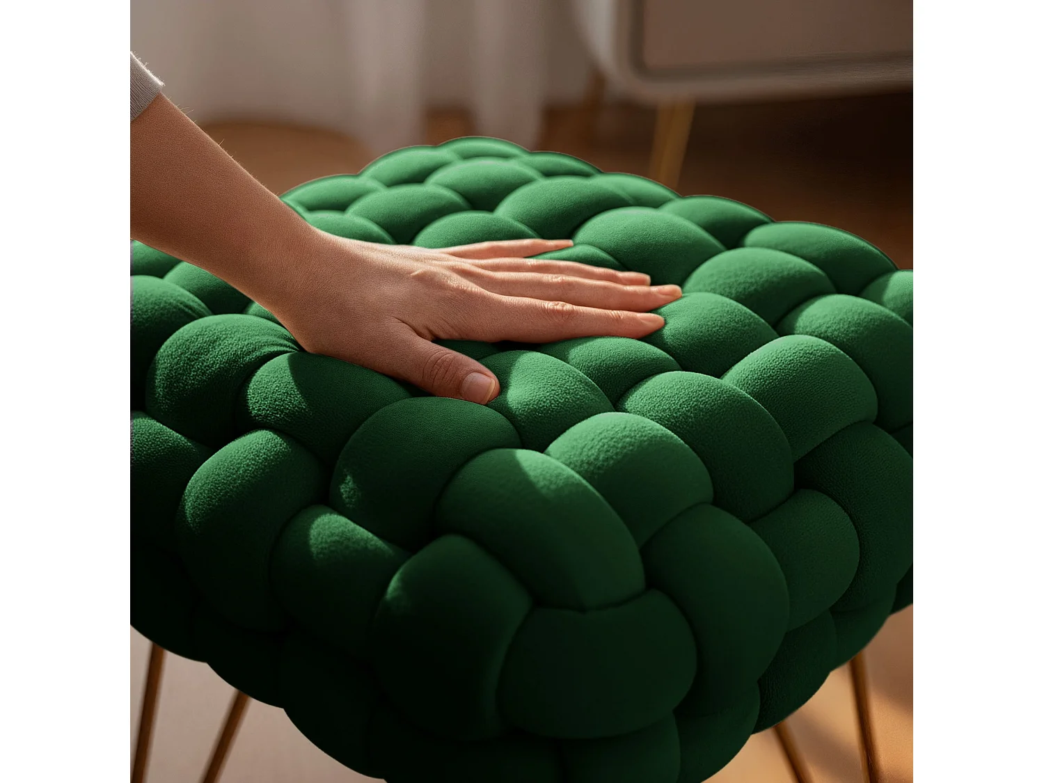 Pouf taburete de terciopelo trenzado 38 cm DOTTY Verde Botella