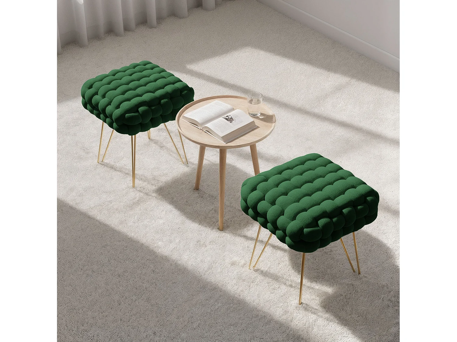 Pouf taburete de terciopelo trenzado 38 cm DOTTY Verde Botella