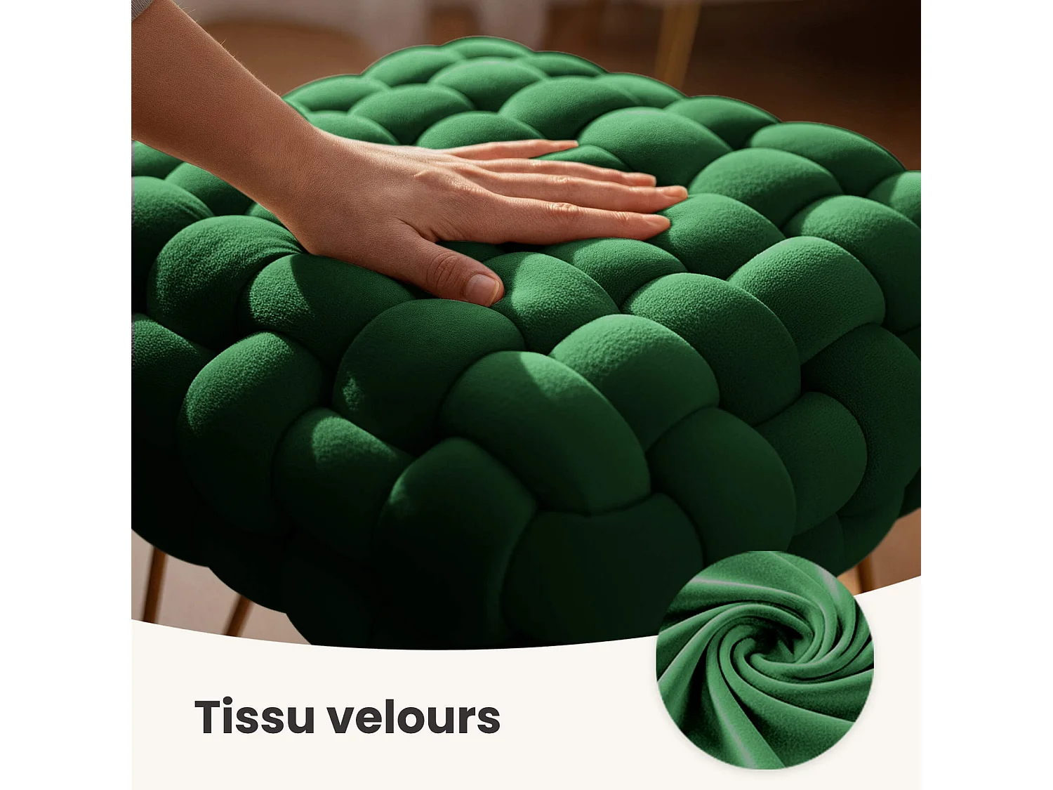 Pouf taburete de terciopelo trenzado 38 cm DOTTY Verde Botella