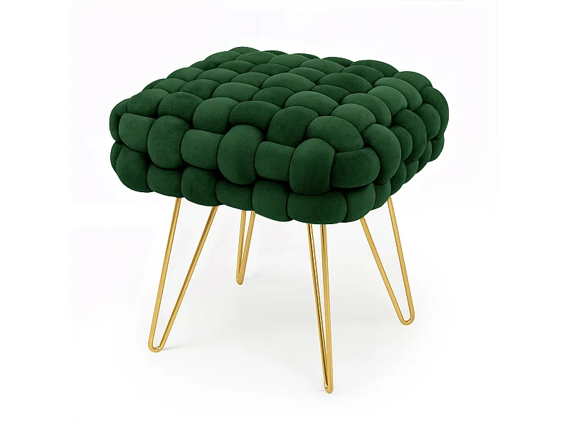 Pouf taburete de terciopelo trenzado 38 cm DOTTY Verde Botella