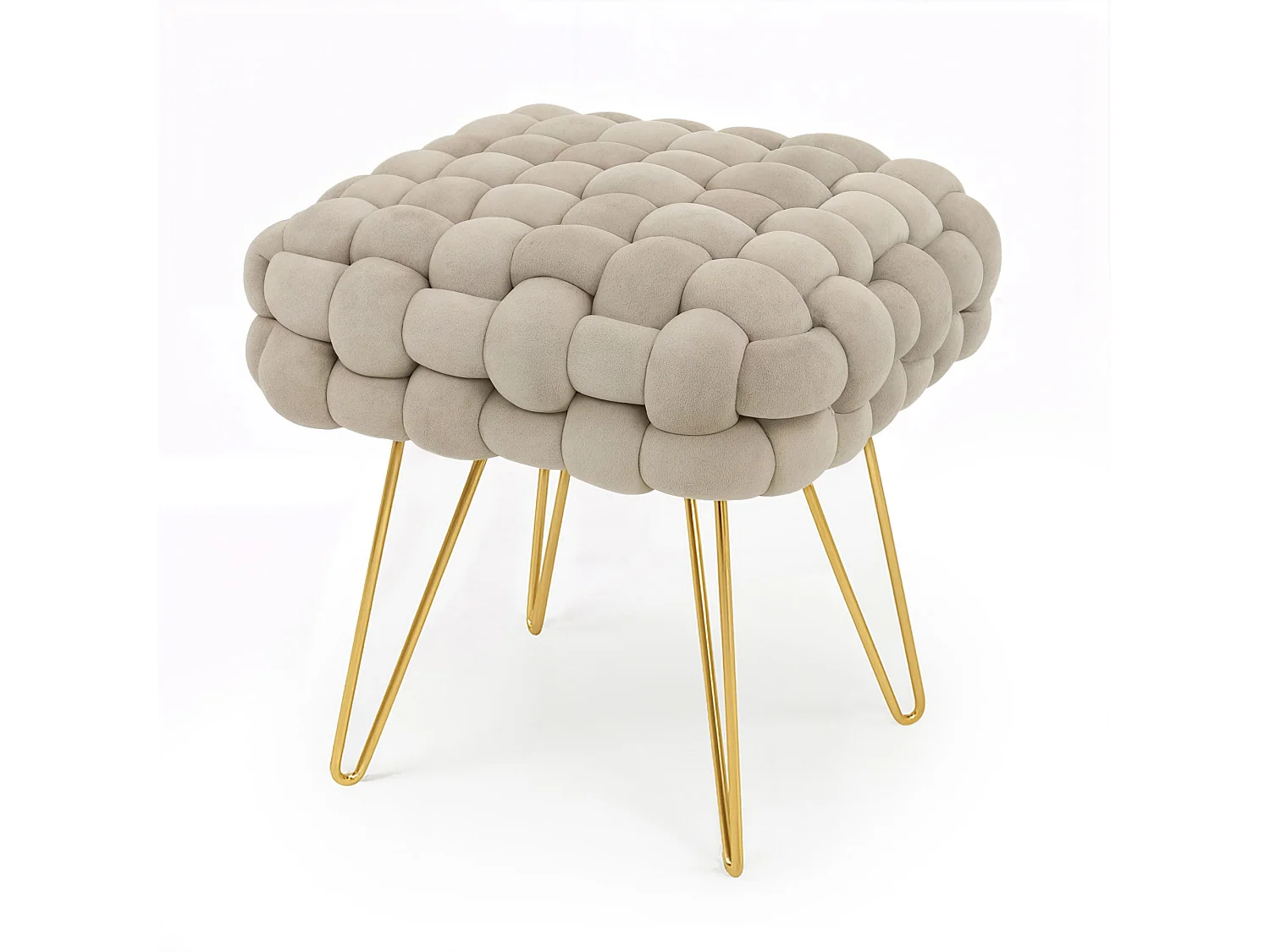 Pouf taburete de terciopelo trenzado 38 cm DOTTY Beige Polvo