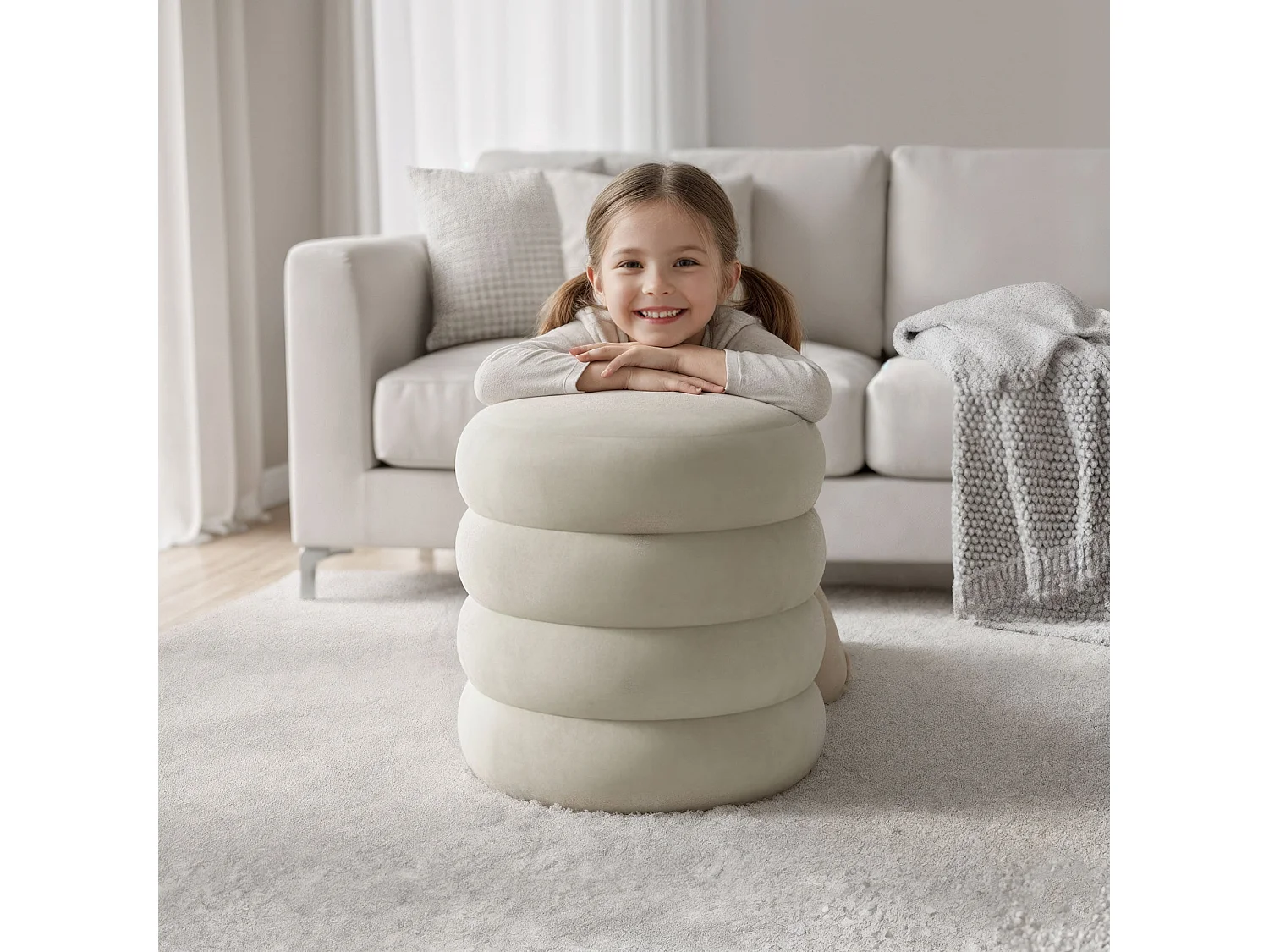 Tabouret en velours avec rangement 42 cm SNUGGO Crème