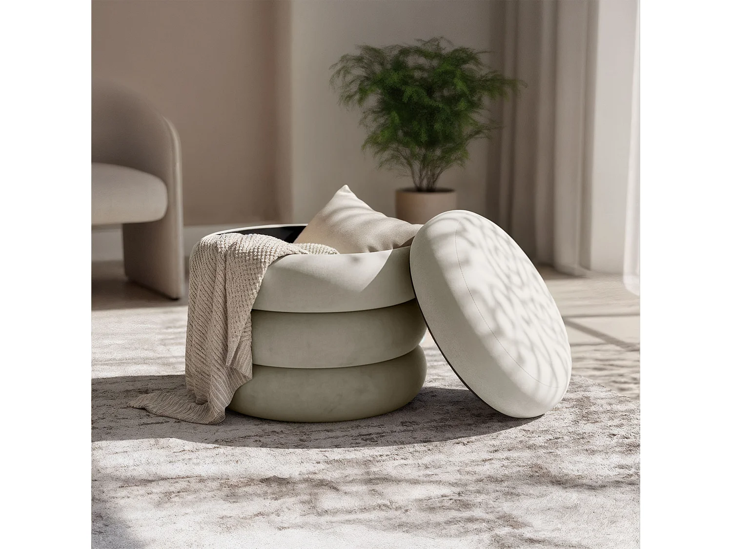 Pouf contenitore cilindrico in velluto 42 cm SNUGGO Crema