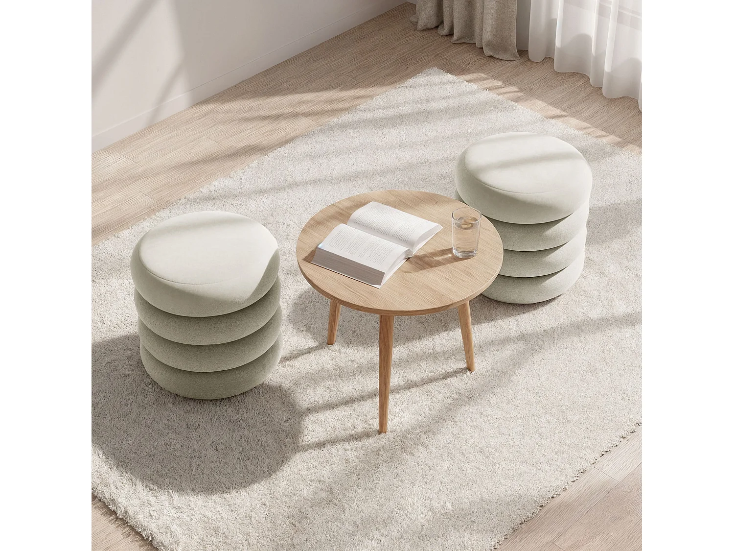Pouf contenitore cilindrico in velluto 42 cm SNUGGO Crema