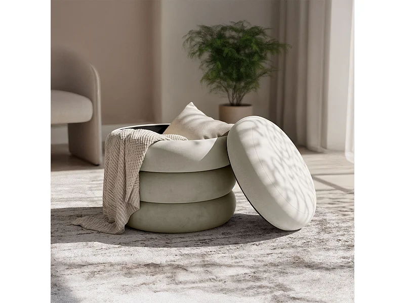 Tabouret en velours avec rangement 42 cm SNUGGO Crème