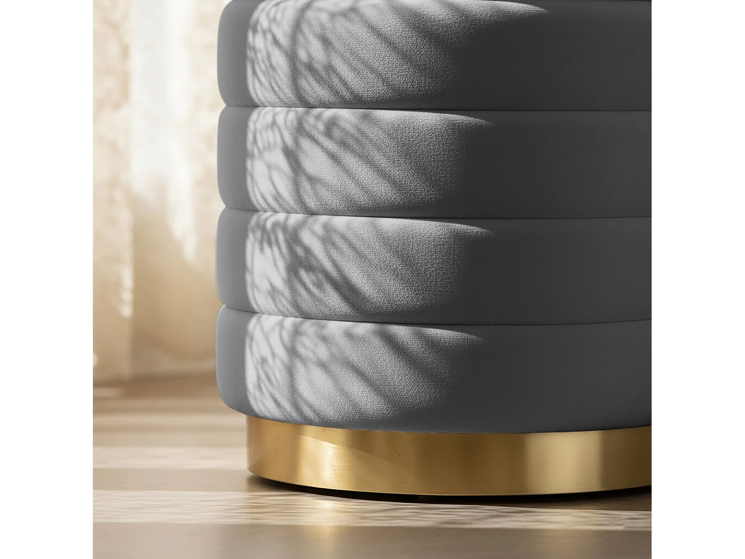 Pouf contenitore cilindrico in velluto 40 cm LUNA Grigio Scuro