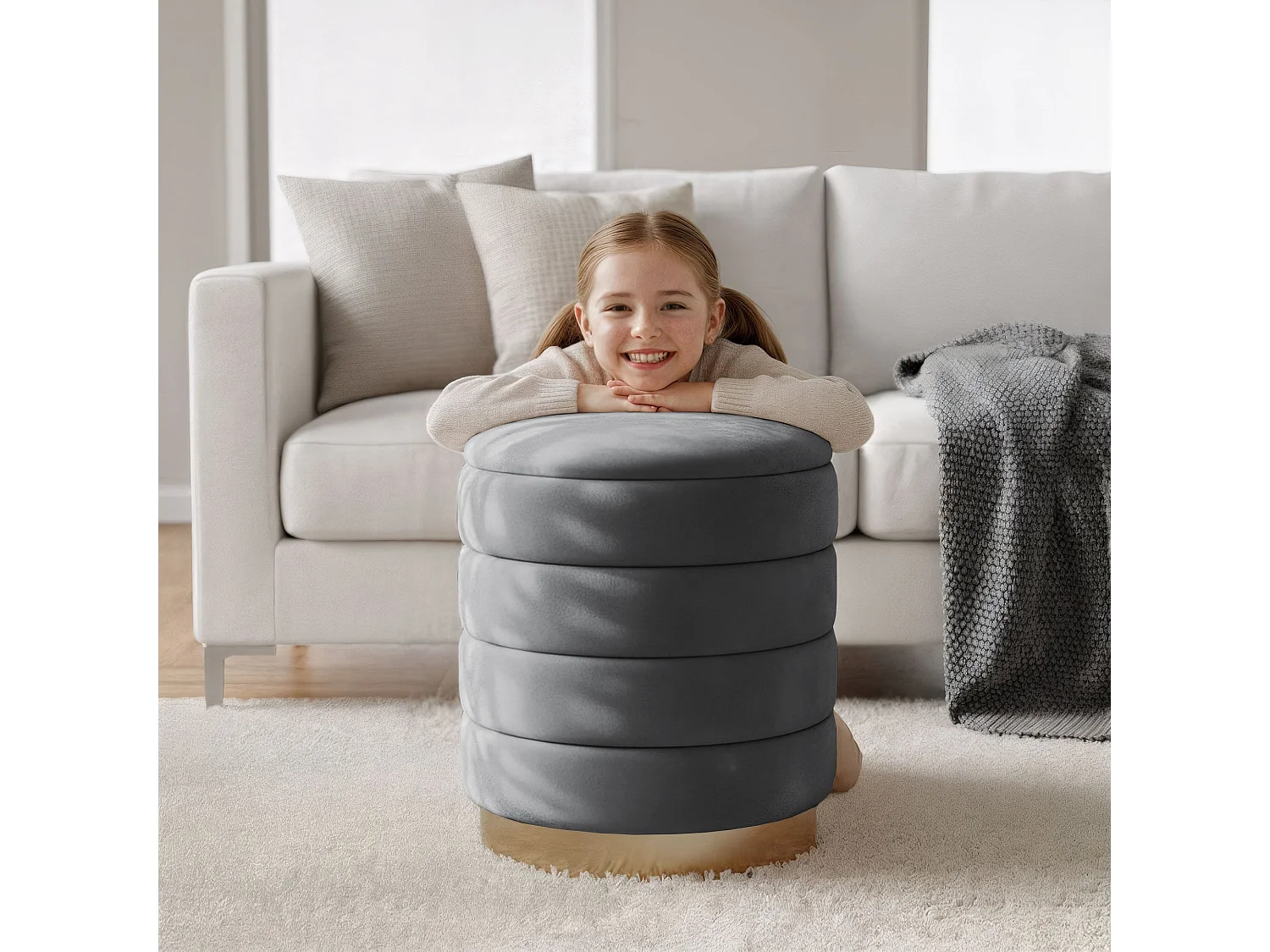 Tabouret rembourré en velours avec rangement 40 cm LUNA Gris Foncé