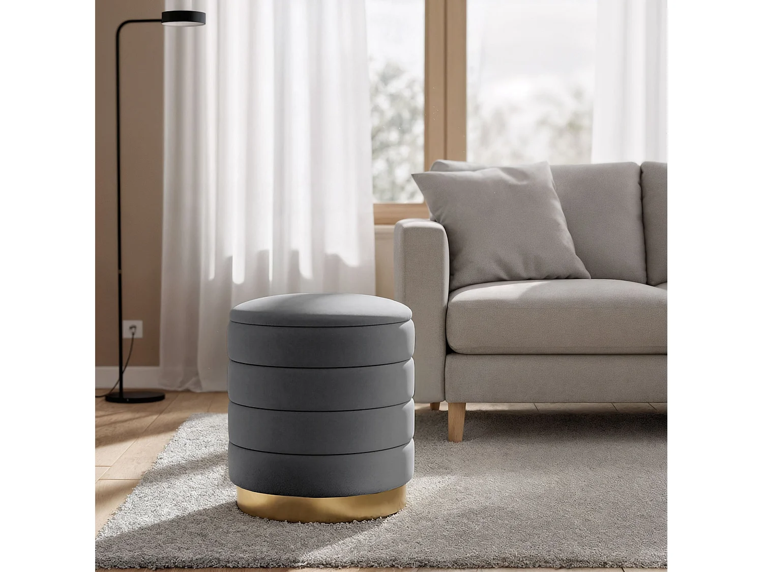 Tabouret rembourré en velours avec rangement 40 cm LUNA Gris Foncé