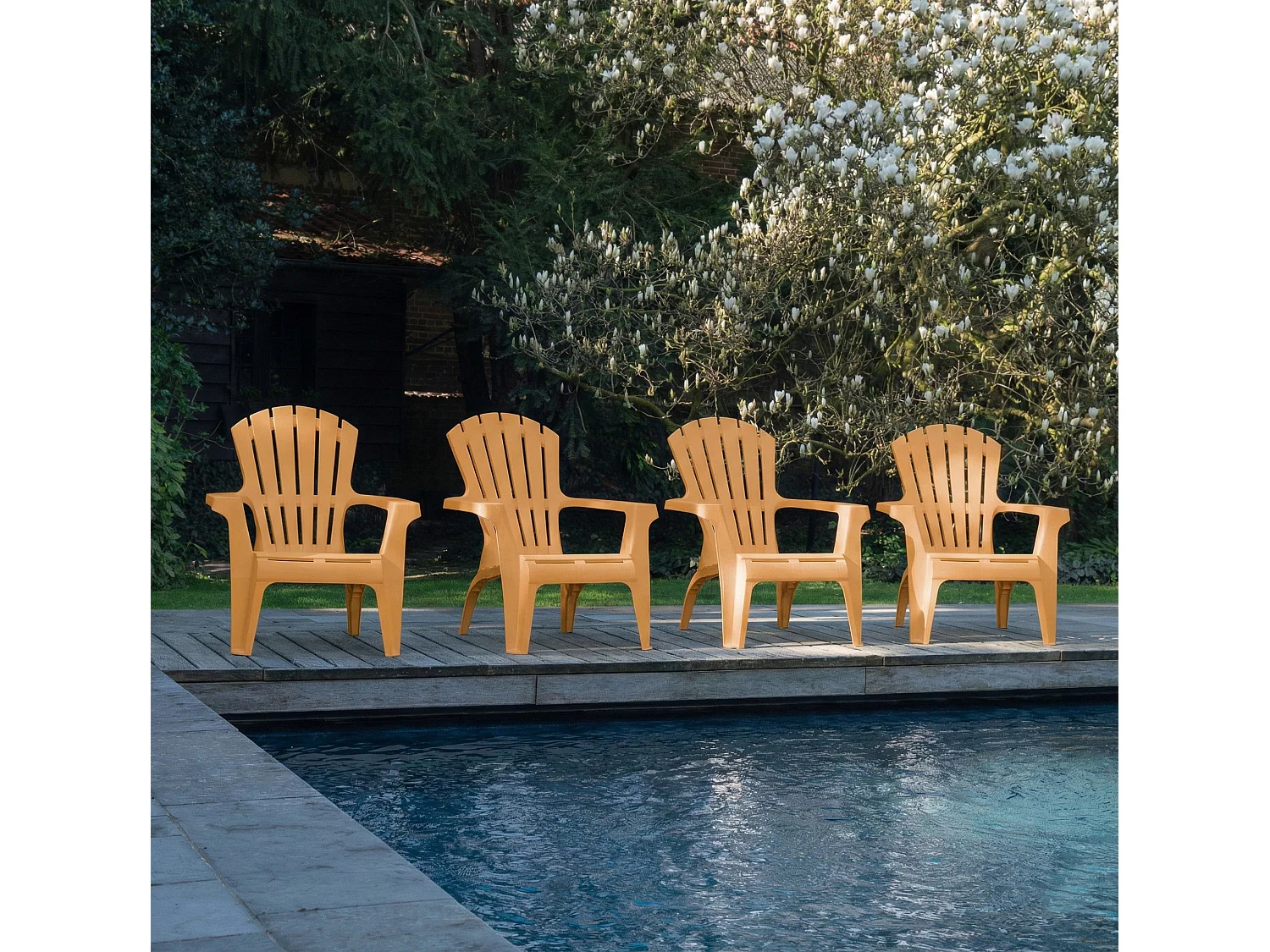 Lot de 2 Fauteuils Adirondack de jardin en résine empilables Ocre
