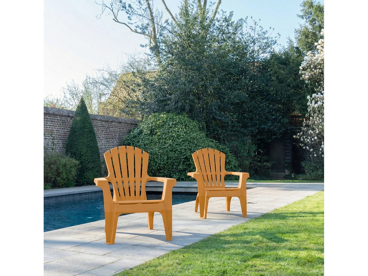 Lot de 2 Fauteuils Adirondack de jardin en résine empilables Ocre
