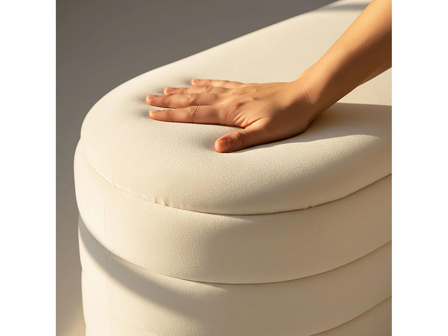 Samt-Sitzbank mit Stauraum 100 cm PUFFO Creme