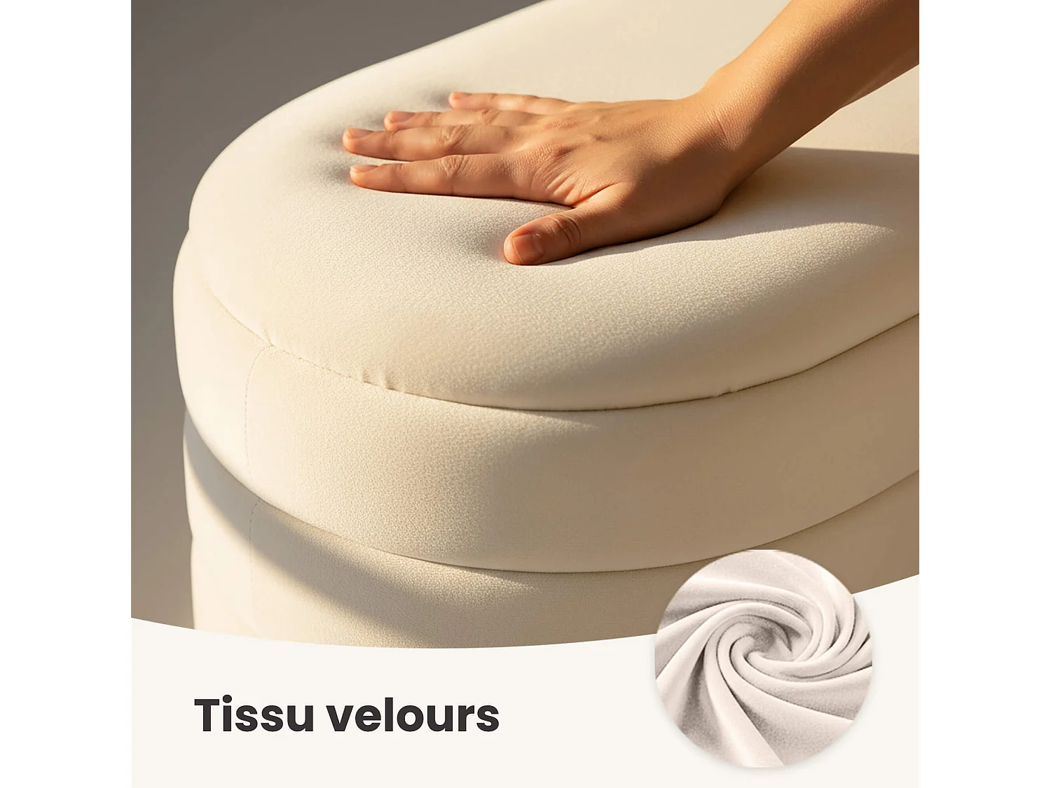 Samt-Sitzbank mit Stauraum 100 cm PUFFO Creme