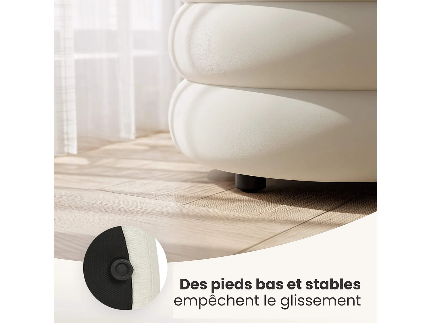 Samt-Sitzbank mit Stauraum 100 cm PUFFO Creme