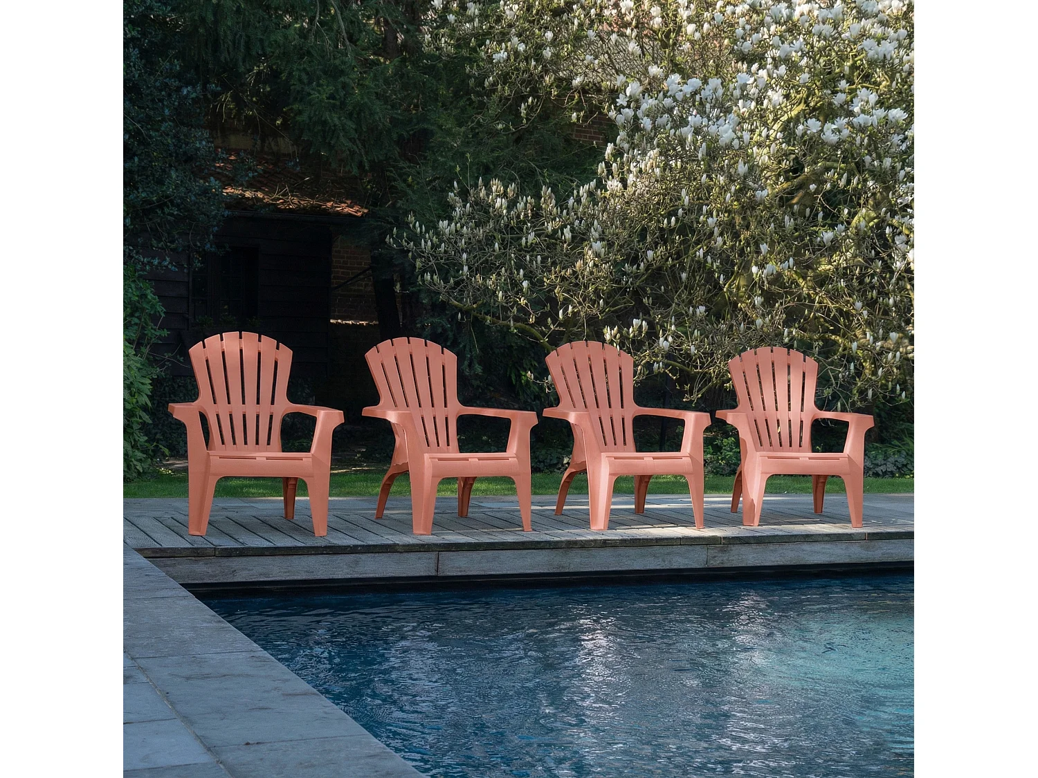 Lot de 2 Fauteuils Adirondack de jardin en résine empilables Terracotta