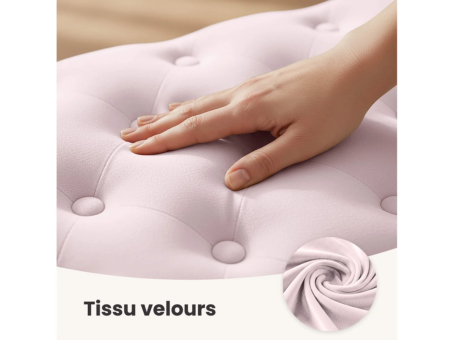 Bout de lit en velours capitonné 80 cm MADRID Rose Poudré